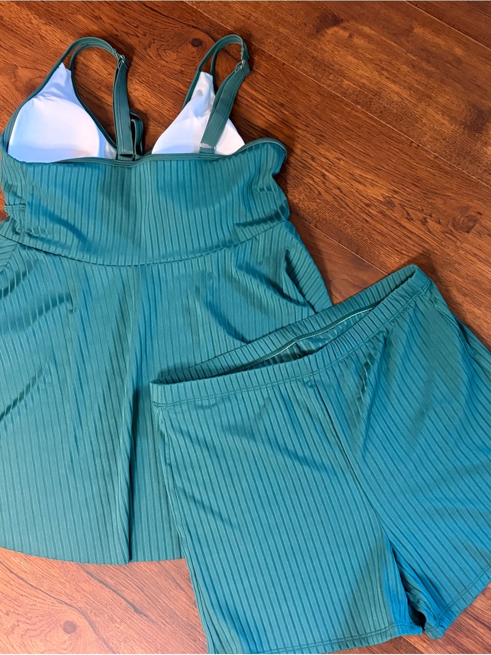 SHEIN Teal Ribbed Tankini Set - Picture 3 of 6